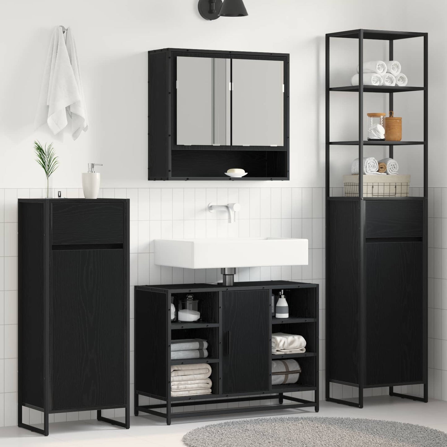 Mobile da Bagno Rovere Nero 40 x 30 x 100 cm Legno multistrato | homemem39