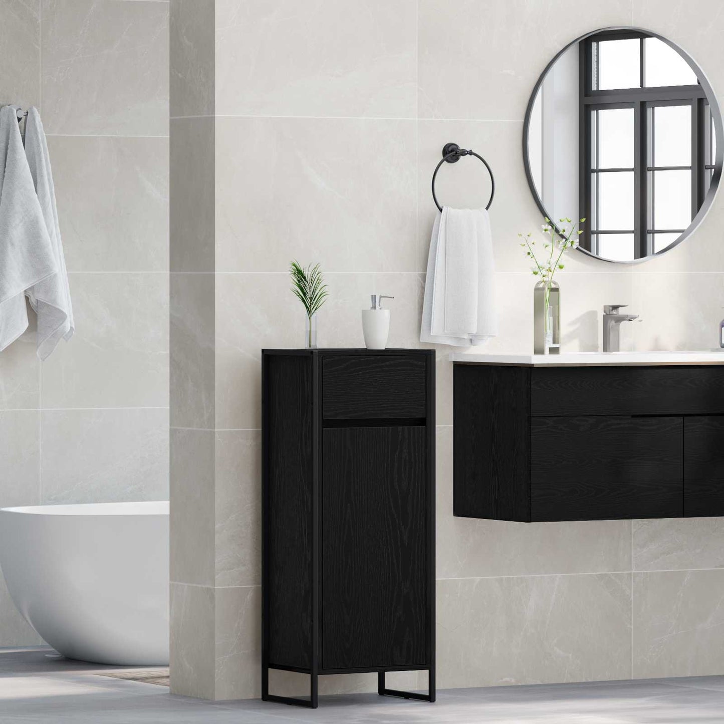 Mobile da Bagno Rovere Nero 40 x 30 x 100 cm Legno multistrato | homemem39