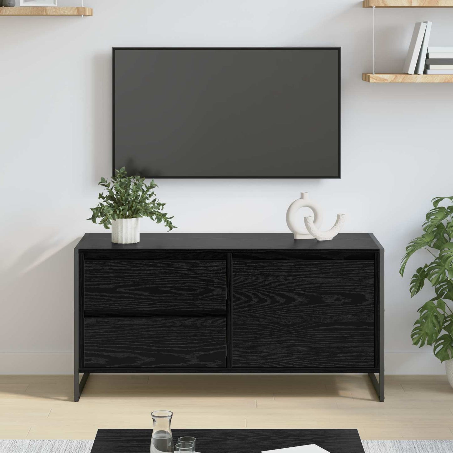 Mobile TV Rovere Nero 100 x 36 x 49.5 cm Legno multistrato