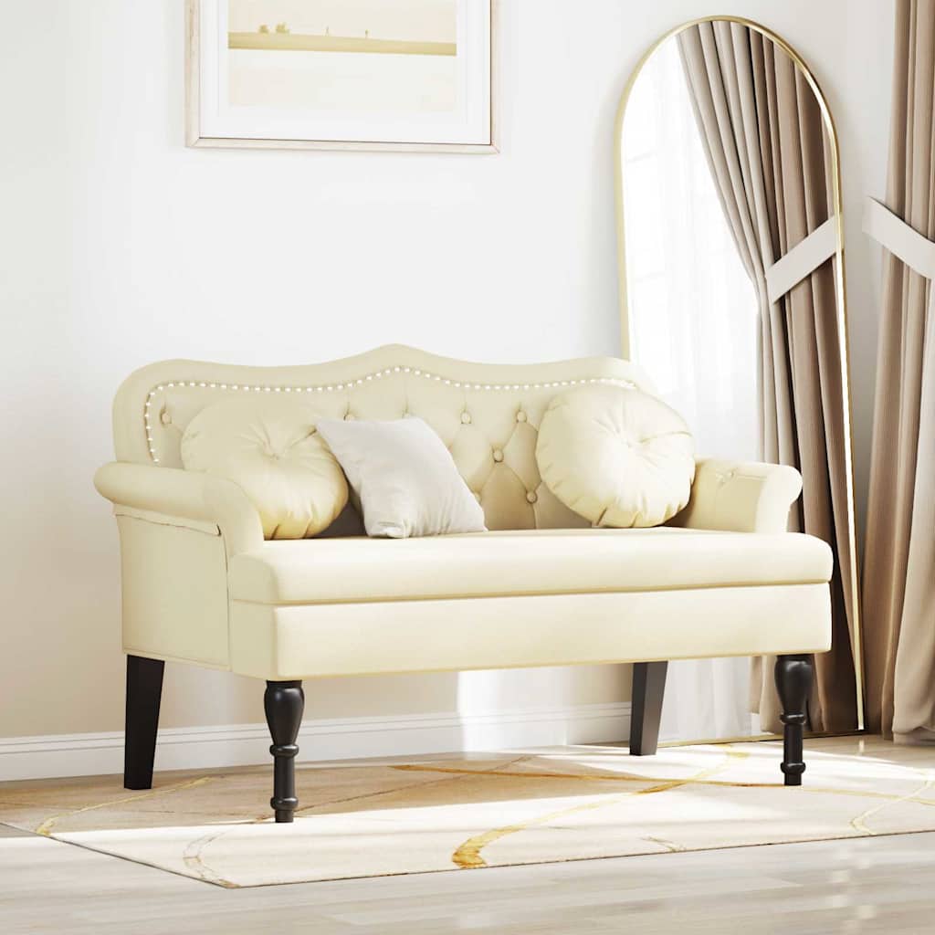 Panca Chesterfield Crema 120,5 x 65 x 75 cm Pelle Sintetica