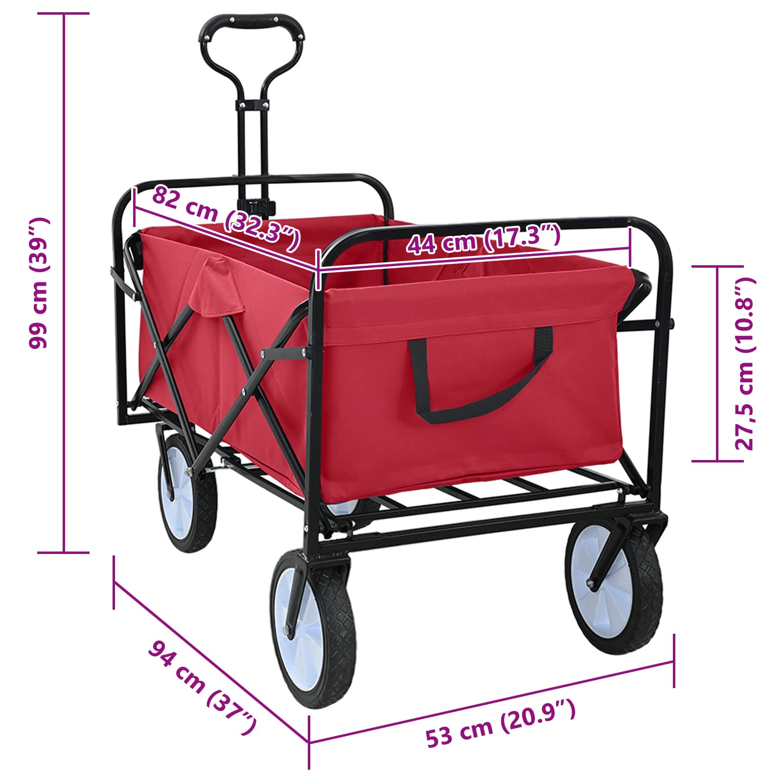 Carrello a Mano Pieghevole Rosso 94 x 53 x 99 cm Tessuto Oxford | homemem39