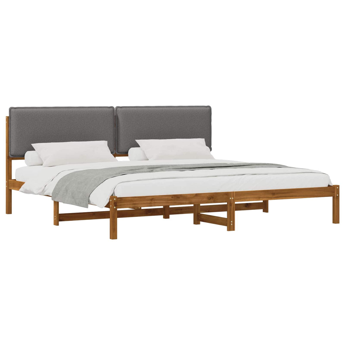 Letto con Testiera Rivestita Naturale e Grigio Chiaro | homemem39