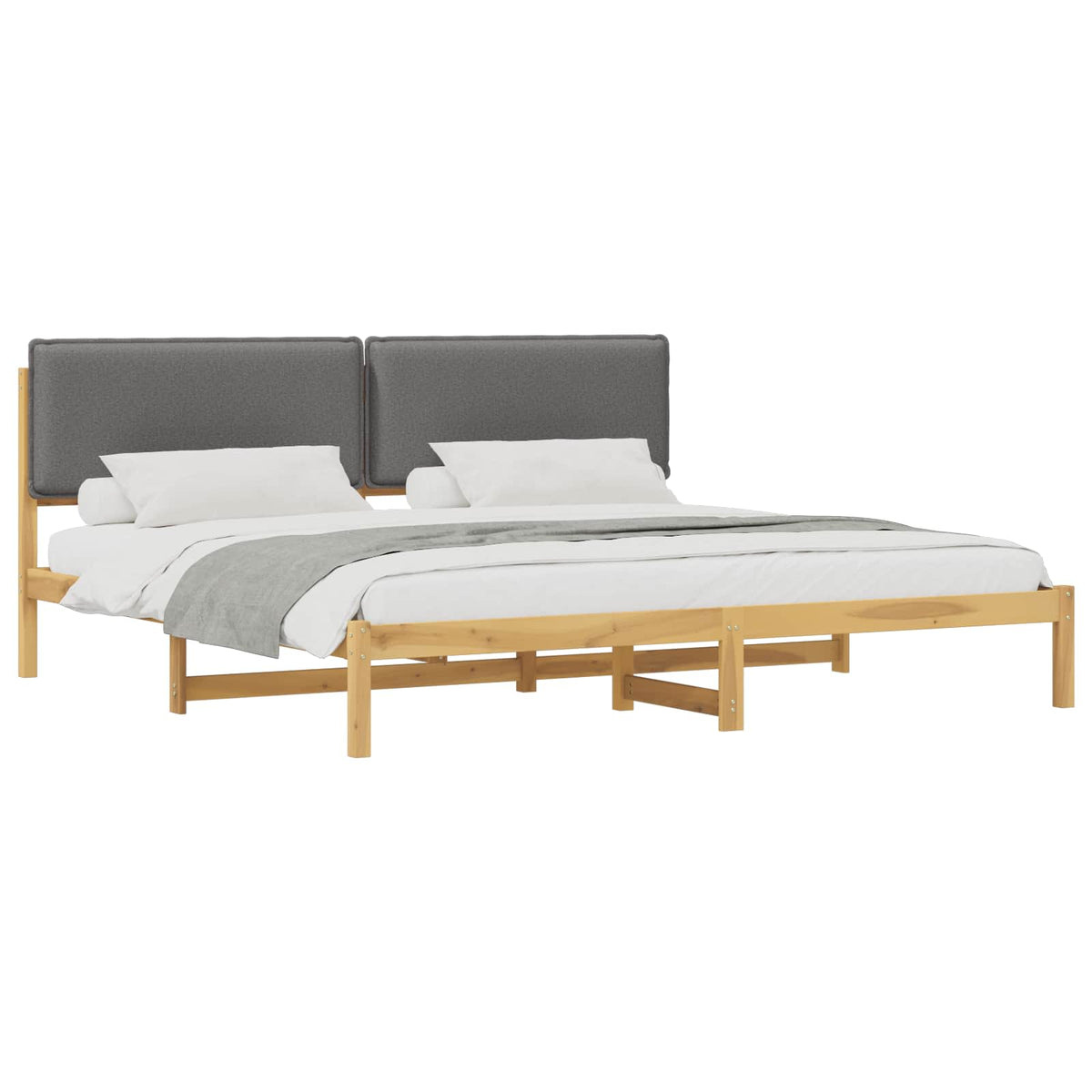 Letto con Testiera Rivestita Bianco lavato e grigio chiaro