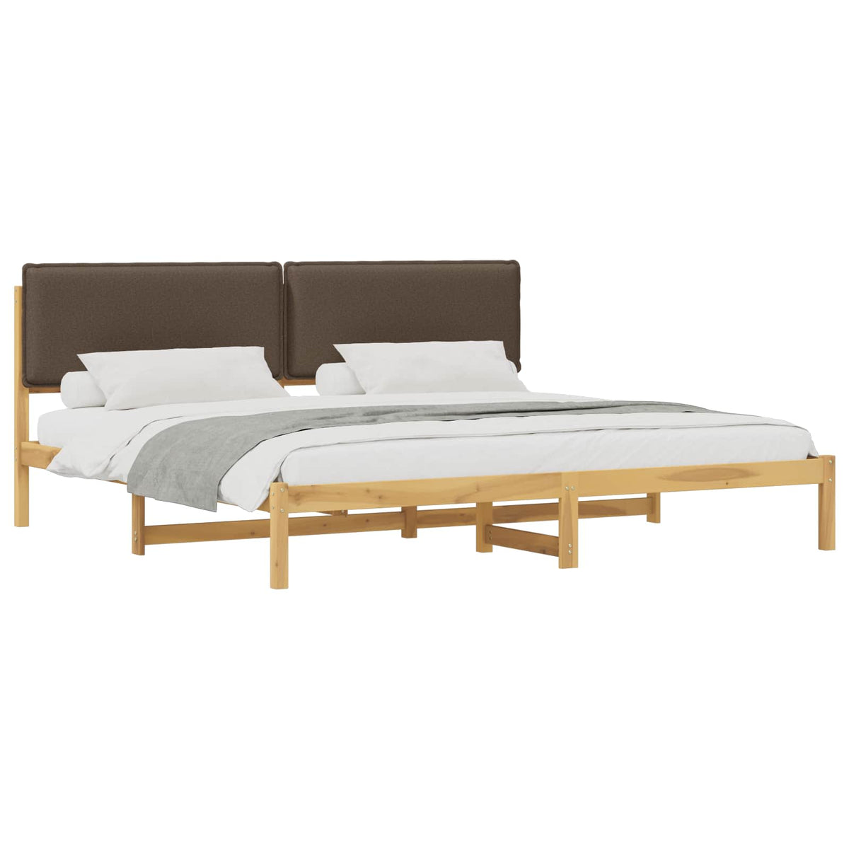 Letto con Testiera Rivestita Bianco lavato e taupe 180 x 200 cm
