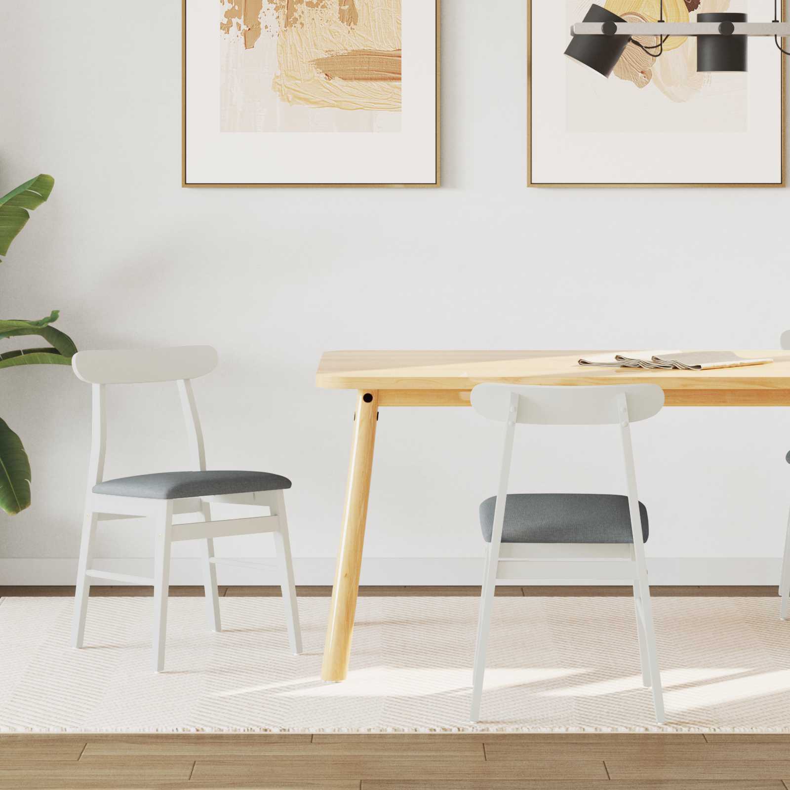 Sedia da pranzo 2 pcs Bianco e Grigio Legno di gomma solido | homemem39