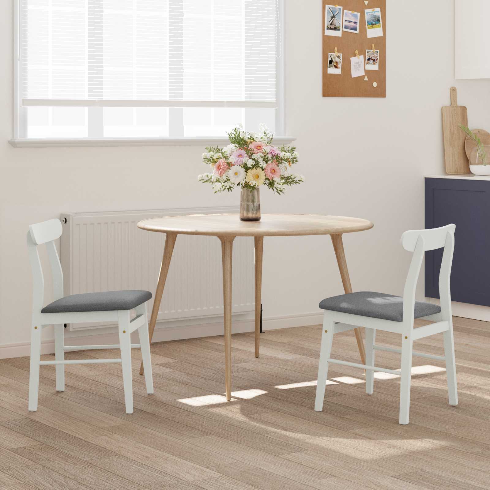 Sedia da pranzo 2 pcs Bianco e Grigio Legno di gomma solido | homemem39