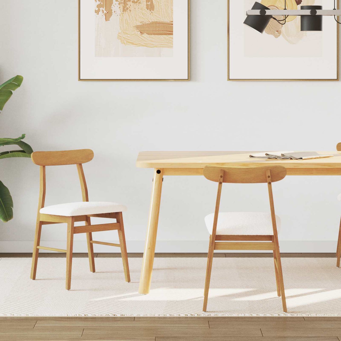 Sedia da pranzo 2 pcs Naturale e chiaro Legno di gomma solido