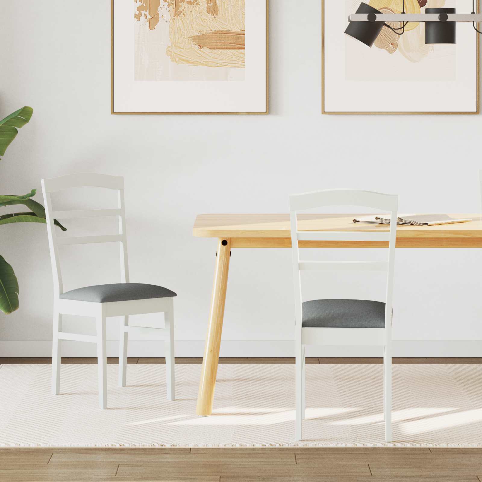 Sedia da pranzo 2 pcs Bianco e Grigio Legno di gomma solido | homemem39