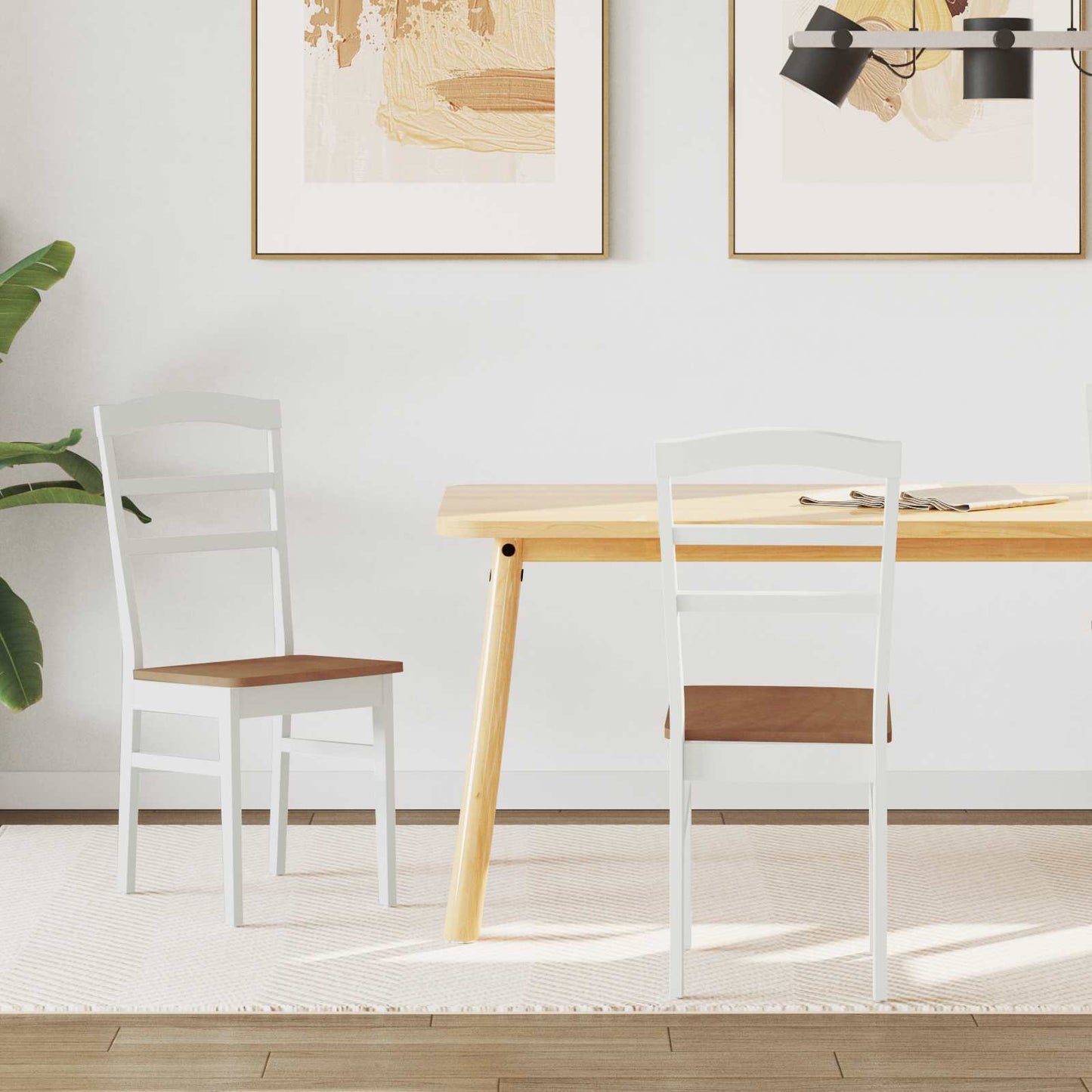 Sedia da pranzo 2 pcs Bianco e Naturale Legno di gomma solido | homemem39