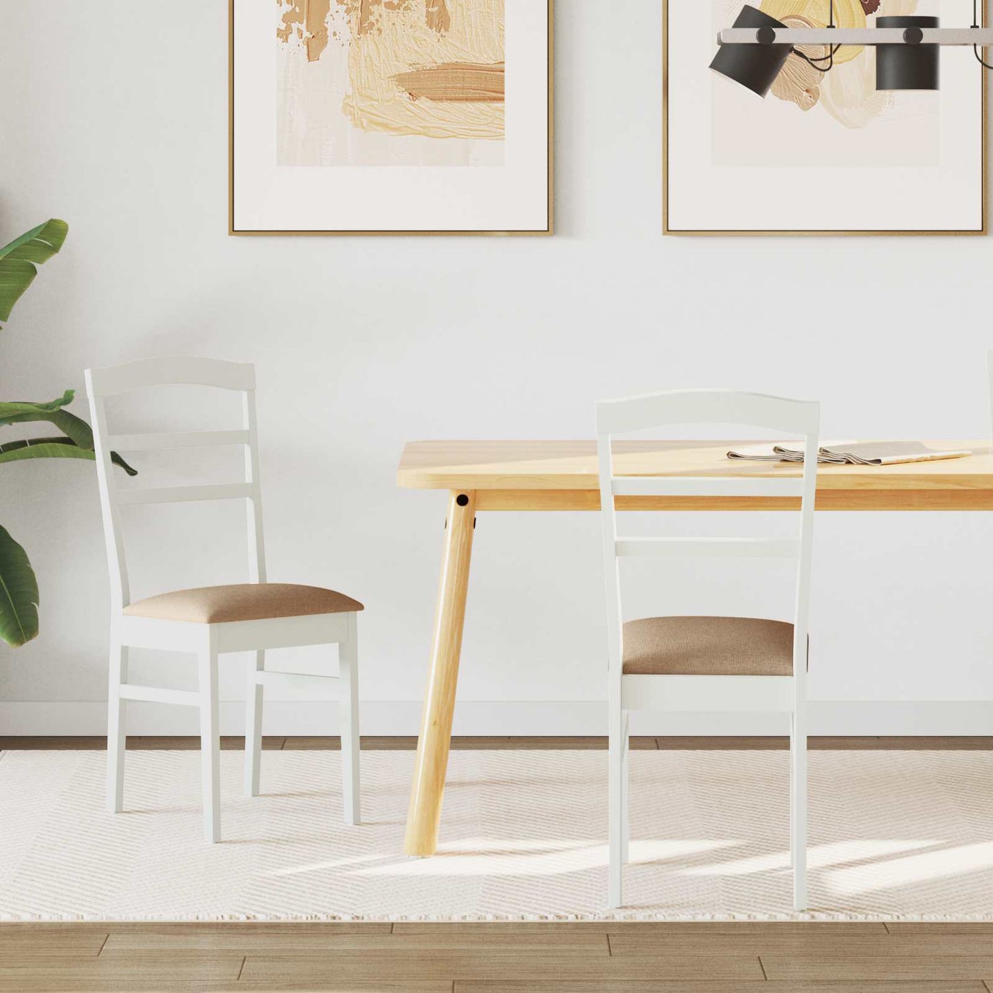 Sedia da pranzo 2 pcs Bianco e marrone Legno di gomma solido