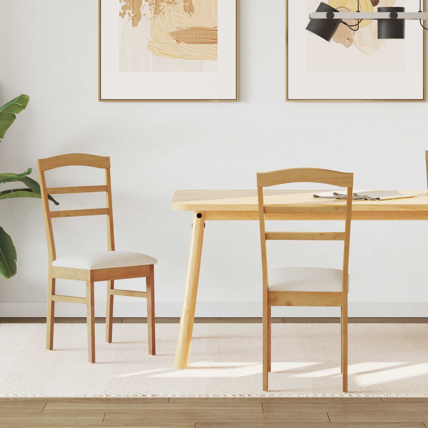 Sedia da pranzo 2 pcs Naturale e chiaro Legno di gomma solido