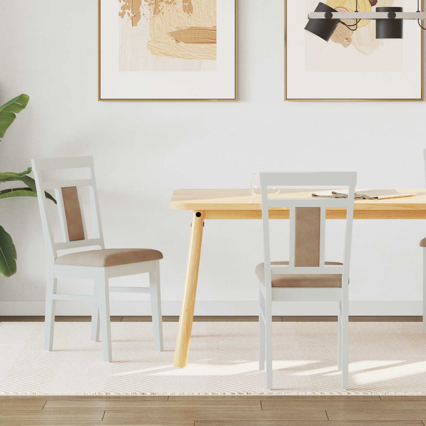 Sedia da pranzo 2 pcs Bianco e marrone Legno di gomma solido | homemem39