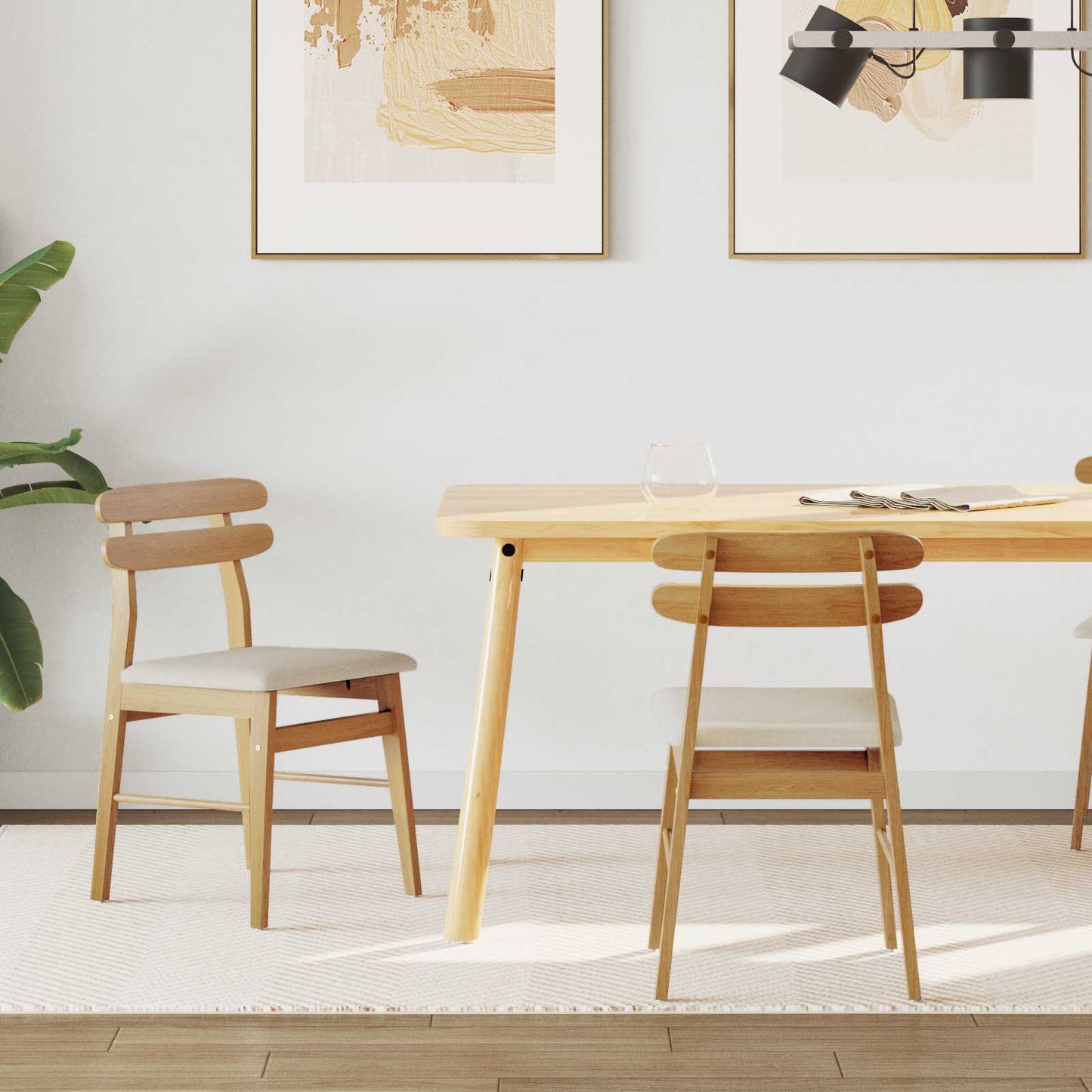 Sedia da pranzo 2 pcs Naturale e chiaro Legno di gomma solido | homemem39