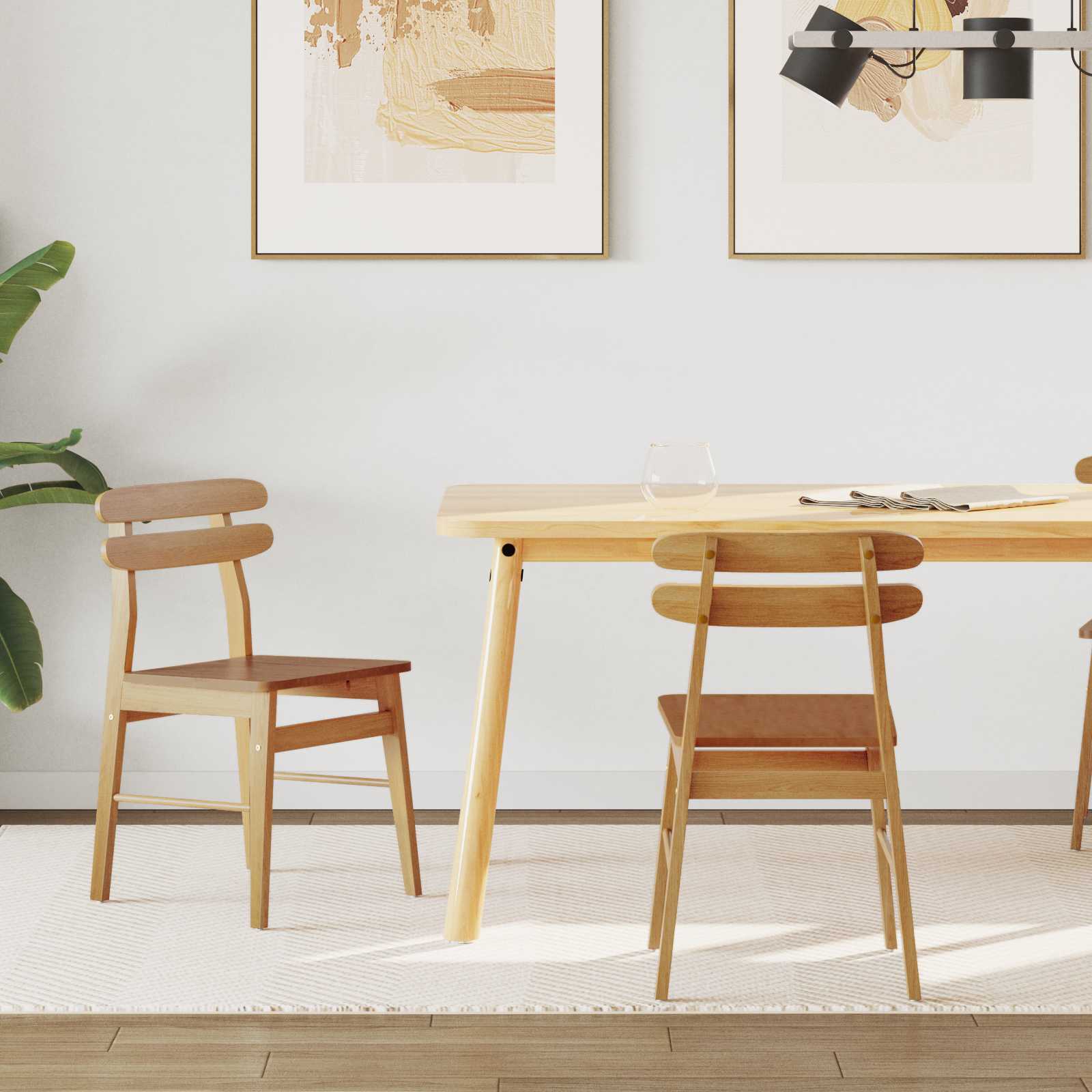 Sedia da pranzo 2 pcs Naturale Legno di gomma solido | homemem39