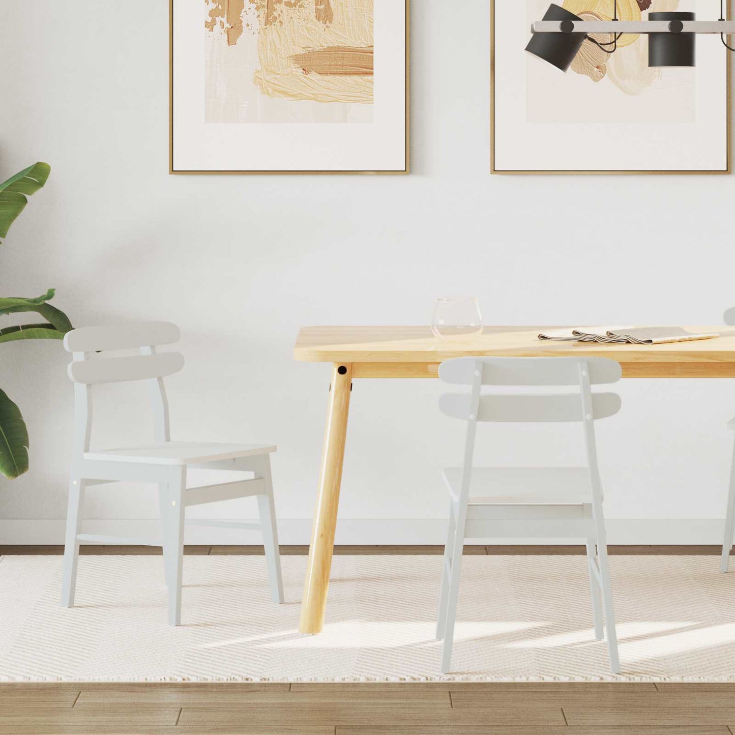 Sedia da pranzo 2 pcs Bianco Legno di gomma solido