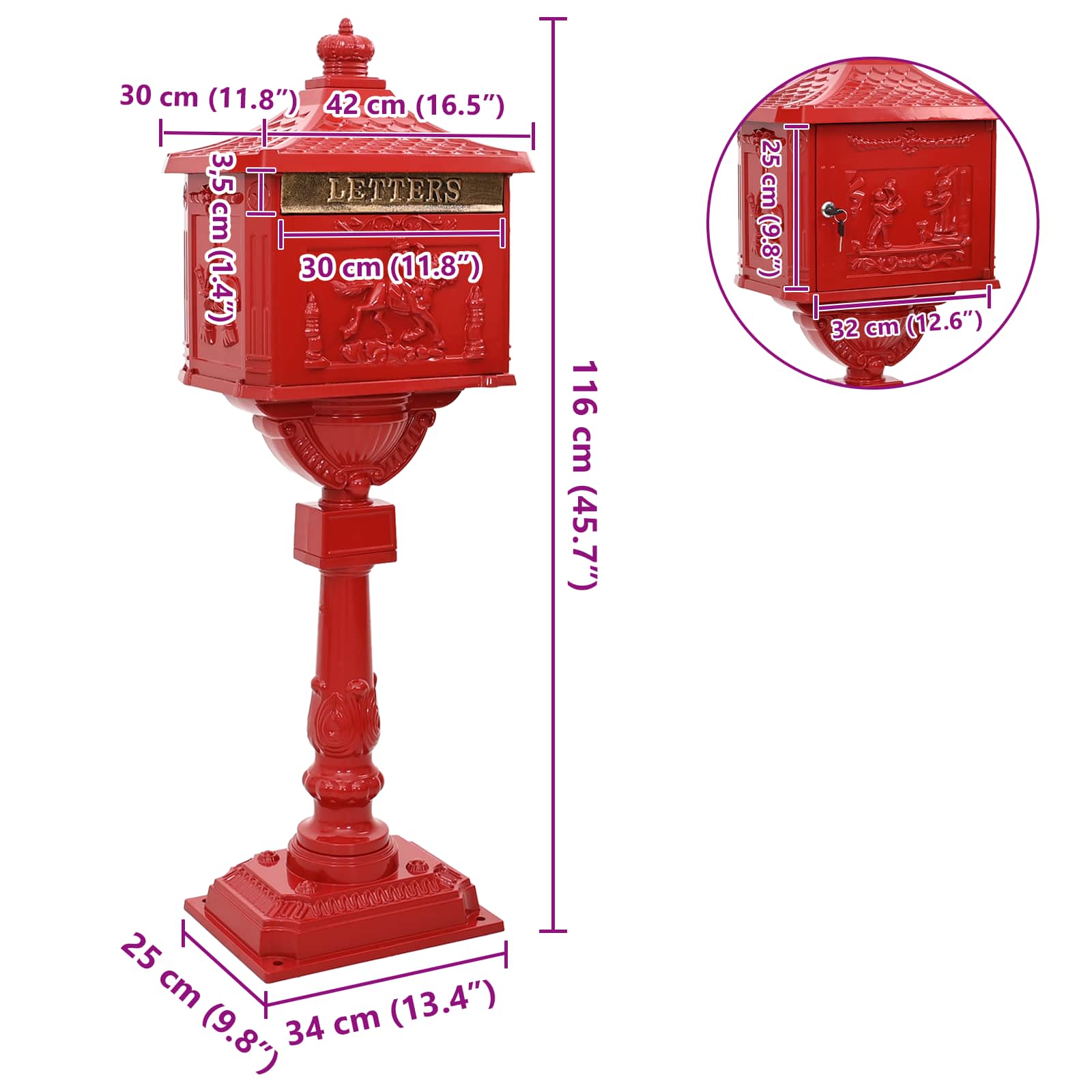 Cassetta Postale Verticale con porta Rosso 42,5 x 29,5 x 117 cm | homemem39