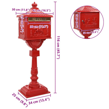 Cassetta Postale Verticale con porta Rosso 42,5 x 29,5 x 117 cm