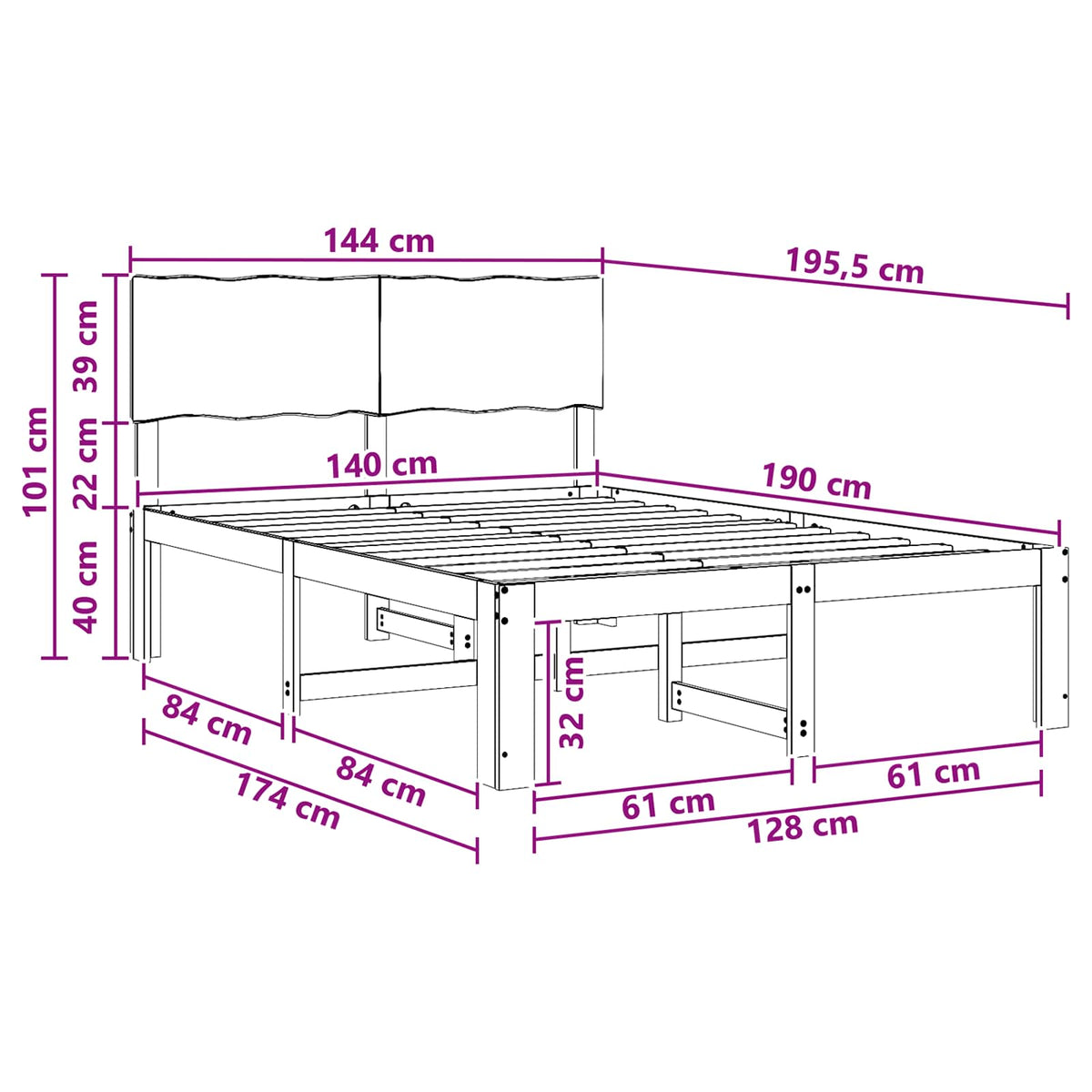 Letto matrimoniale con testiera ROSTOCK Naturale 140 x 190 cm | homemem39