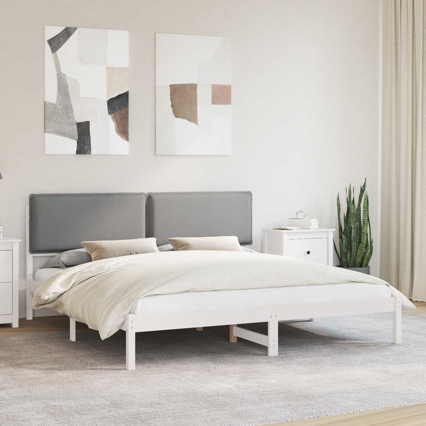 Letto con Testiera Rivestita Grigio chiaro 200 x 200 cm | homemem39