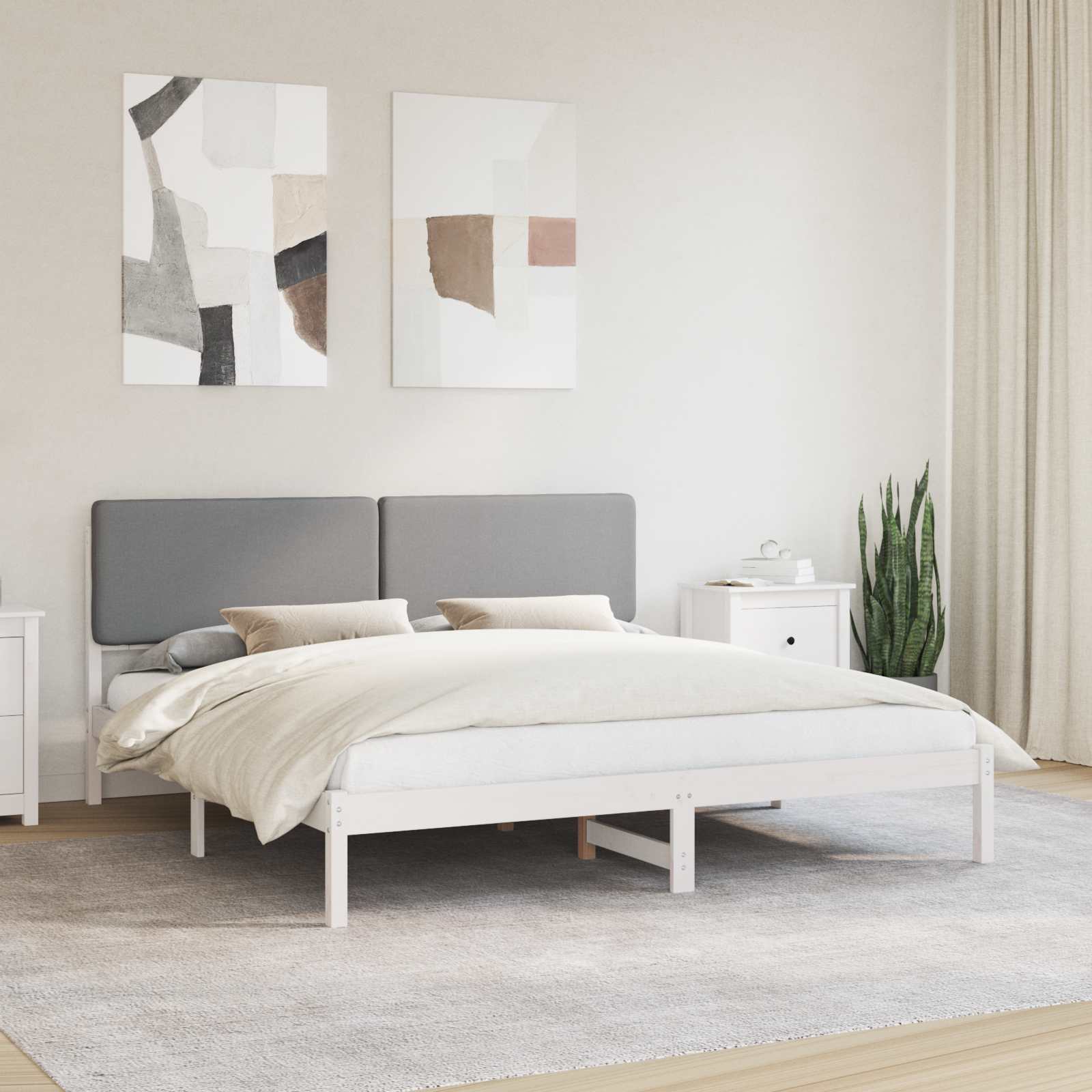 Letto con Testiera Rivestita Grigio chiaro 200 x 200 cm | homemem39