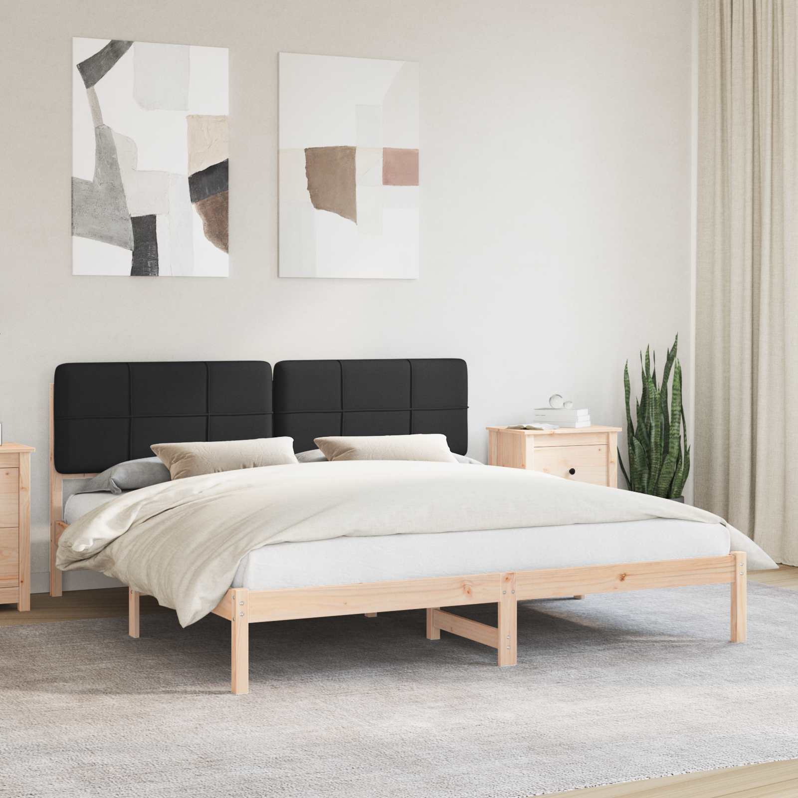 Letto con Testiera Rivestita Nero 200 x 200 cm Pino massello | homemem39