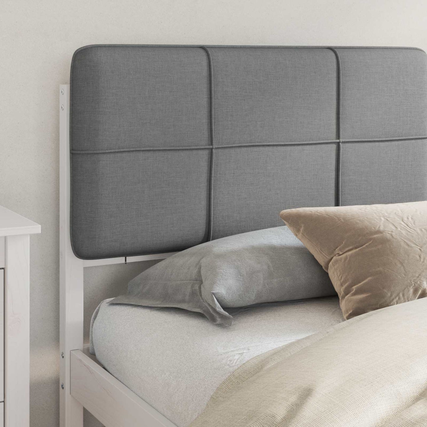 Letto con Testiera Rivestita Grigio chiaro 200 x 200 cm | homemem39