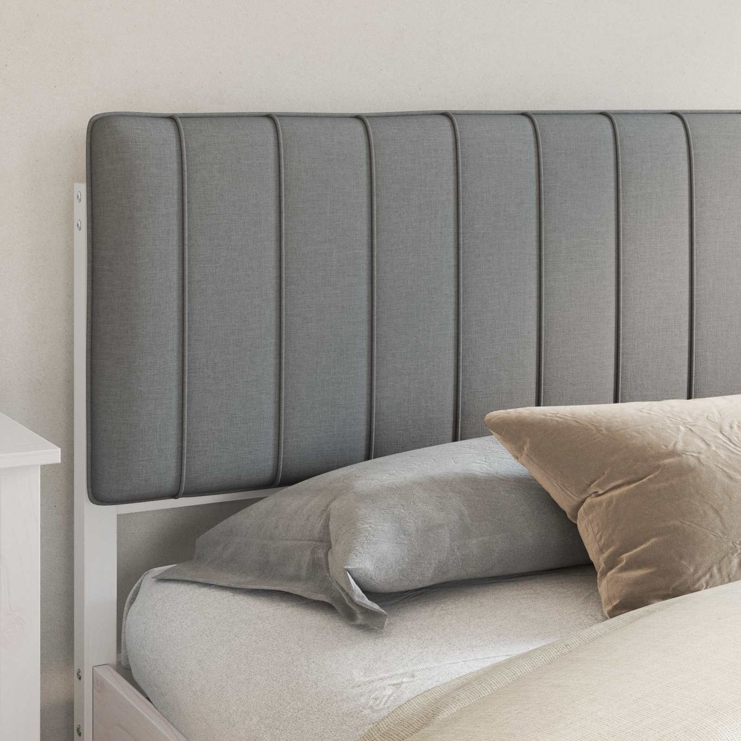 Letto con Testiera Rivestita Grigio chiaro 200 x 200 cm | homemem39