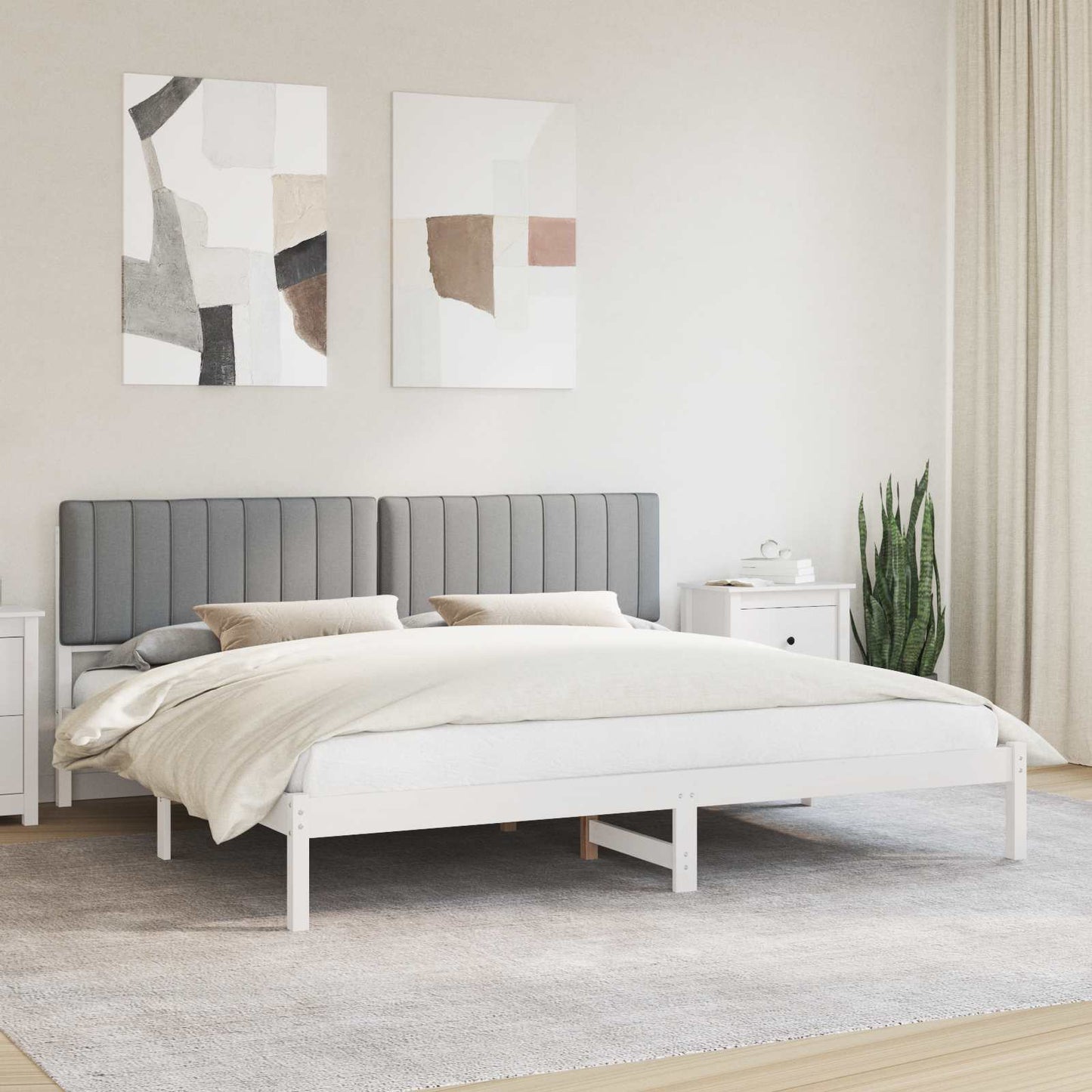 Letto con Testiera Rivestita Grigio chiaro 200 x 200 cm | homemem39