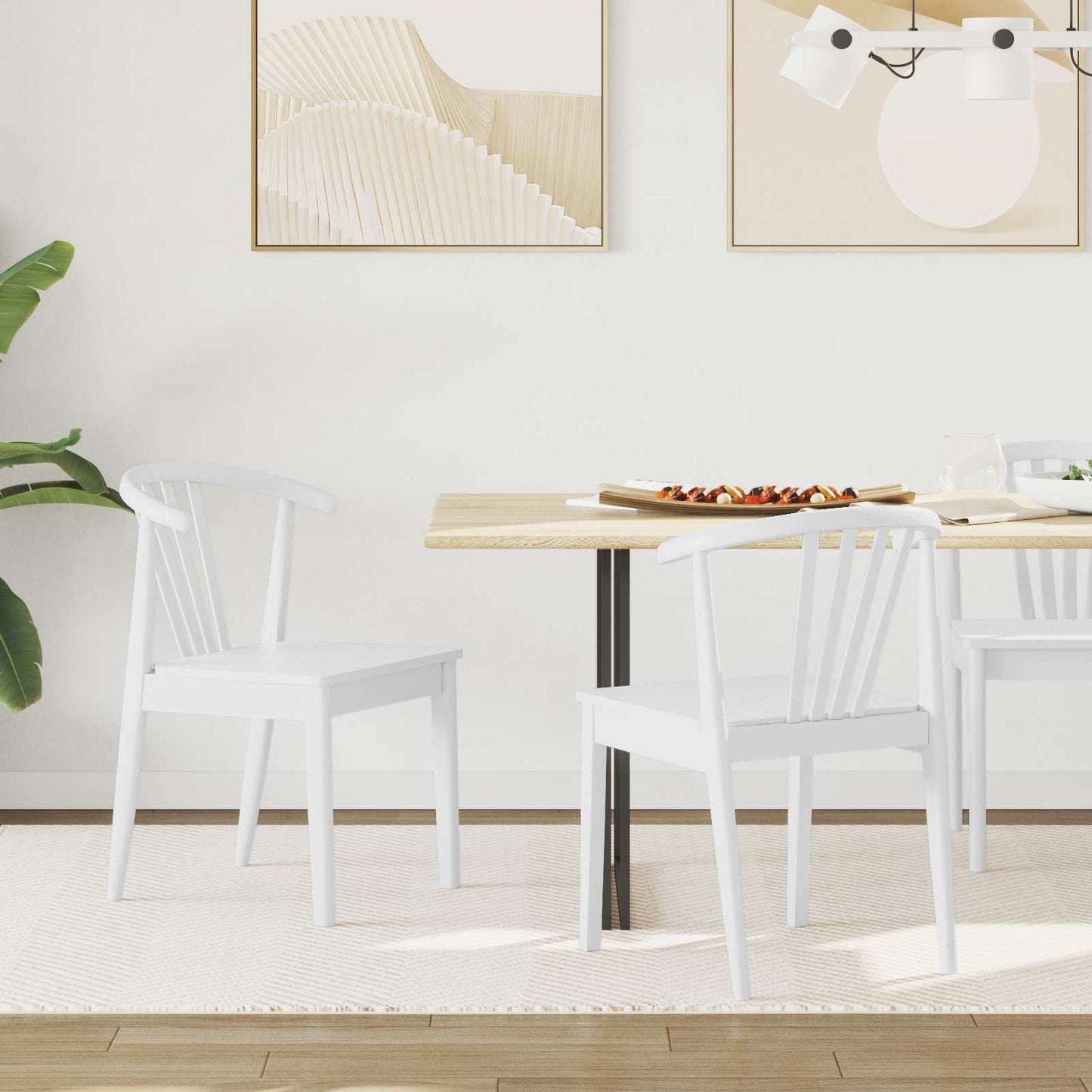 Sedia da pranzo 2 pcs Bianco Legno di gomma massiccio