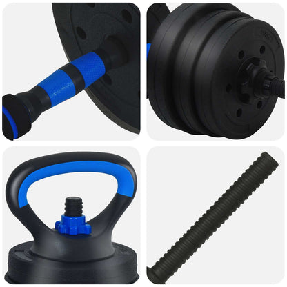Set di manubri, bilanciere e kettlebell 4-in-1 20 kg Nero e Blu | homemem39