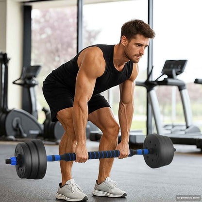 Set di manubri, bilanciere e kettlebell 4-in-1 20 kg Nero e Blu | homemem39