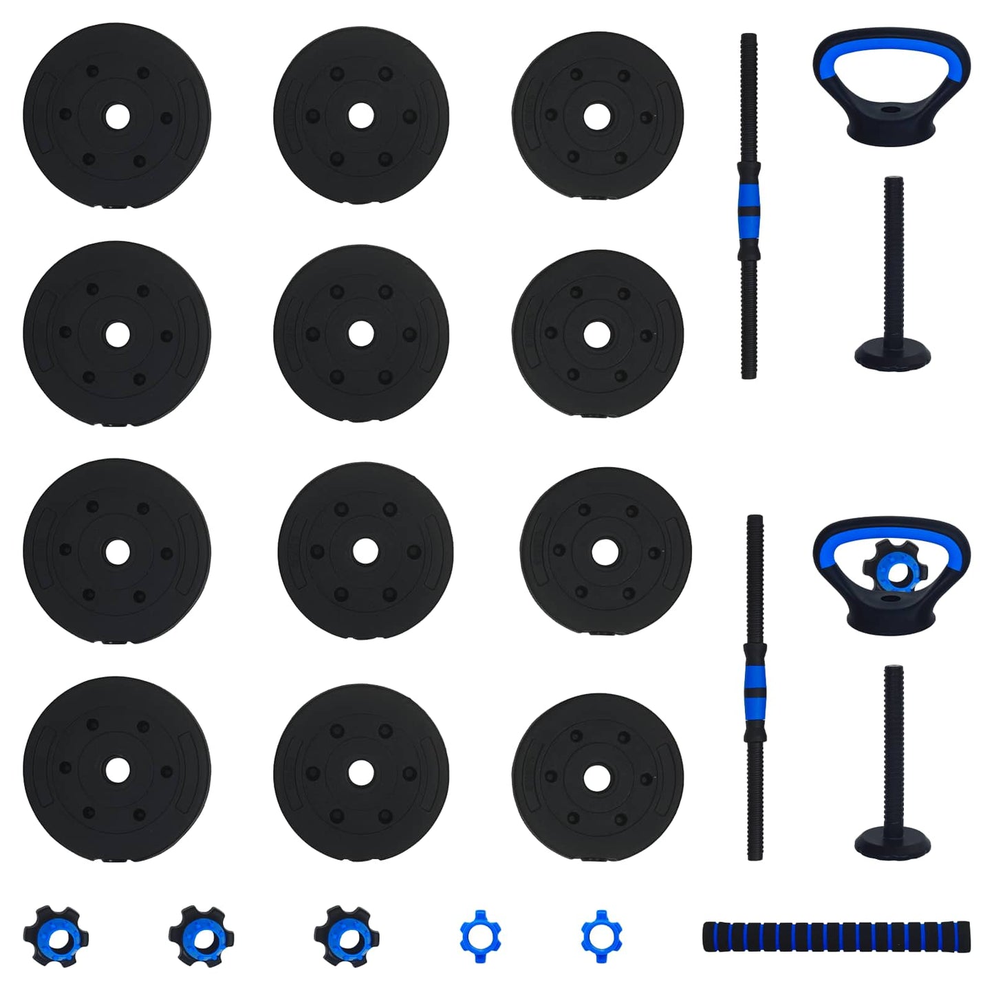 Set di manubri, bilanciere e kettlebell 4-in-1 20 kg Nero e Blu | homemem39