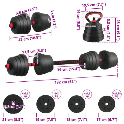 Set di manubri, bilancieri e kettlebell 4 in 1 30 kg