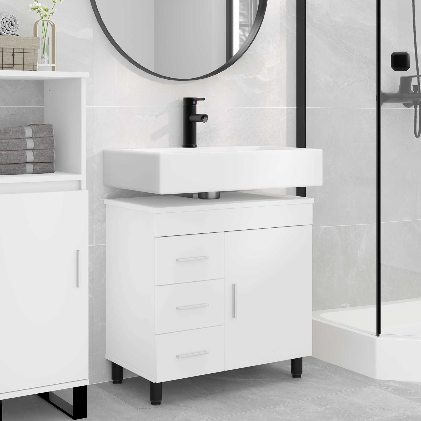 Mobiletto da bagno Bianco 60 x 35 x 60 cm Legno ingegnerizzato | homemem39
