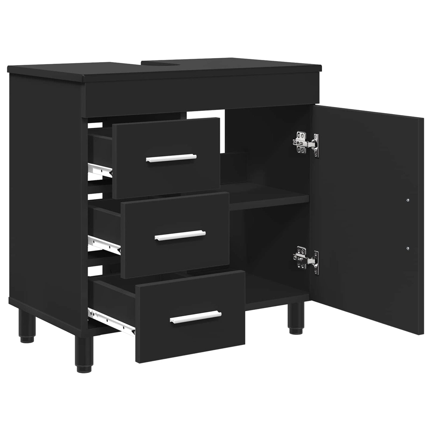 Mobiletto da bagno Nero 60 x 35 x 60 cm Legno ingegnerizzato