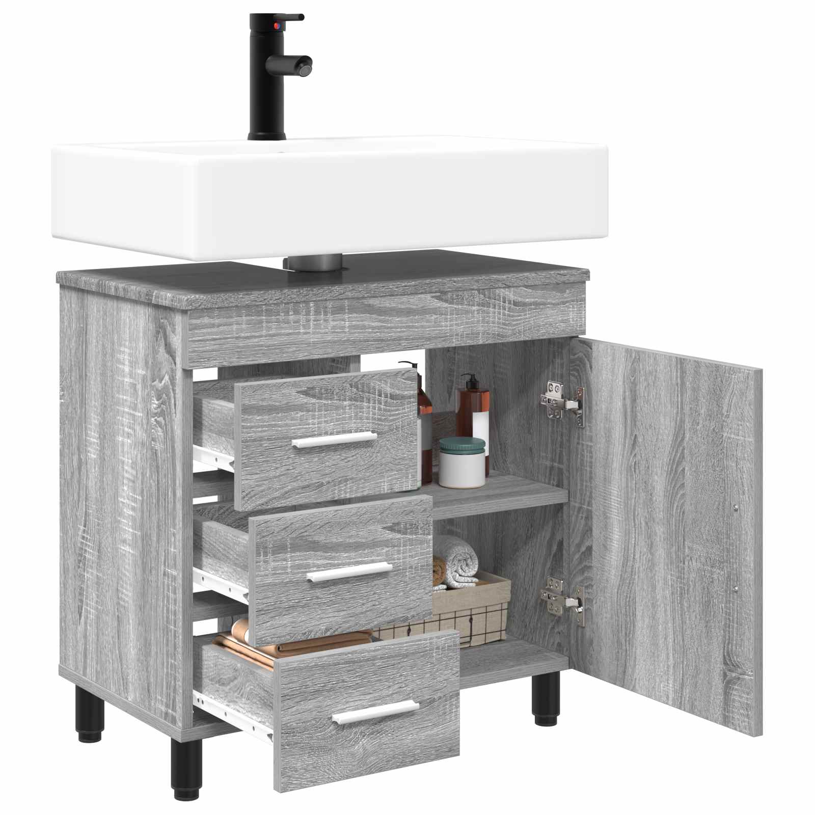 Mobiletto da bagno Sonoma grigio 60 x 35 x 60 cm | homemem39