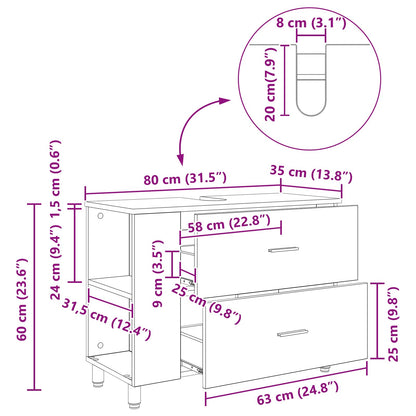 Mobiletto da bagno Bianco 80 x 35 x 60 cm Legno ingegnerizzato