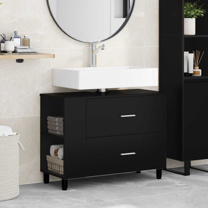 Mobiletto da bagno Nero 80 x 35 x 60 cm Legno ingegnerizzato | homemem39