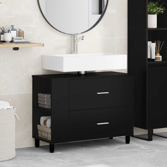 Mobiletto da bagno Nero 80 x 35 x 60 cm Legno ingegnerizzato | homemem39