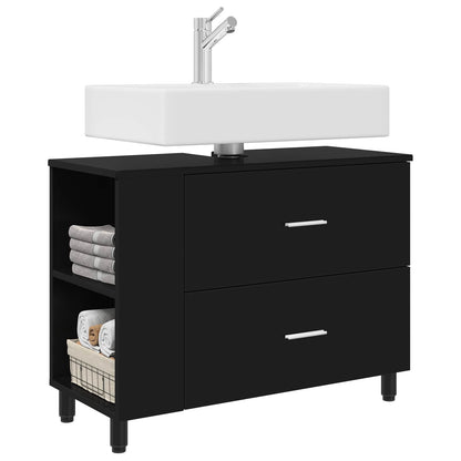 Mobiletto da bagno Nero 80 x 35 x 60 cm Legno ingegnerizzato | homemem39