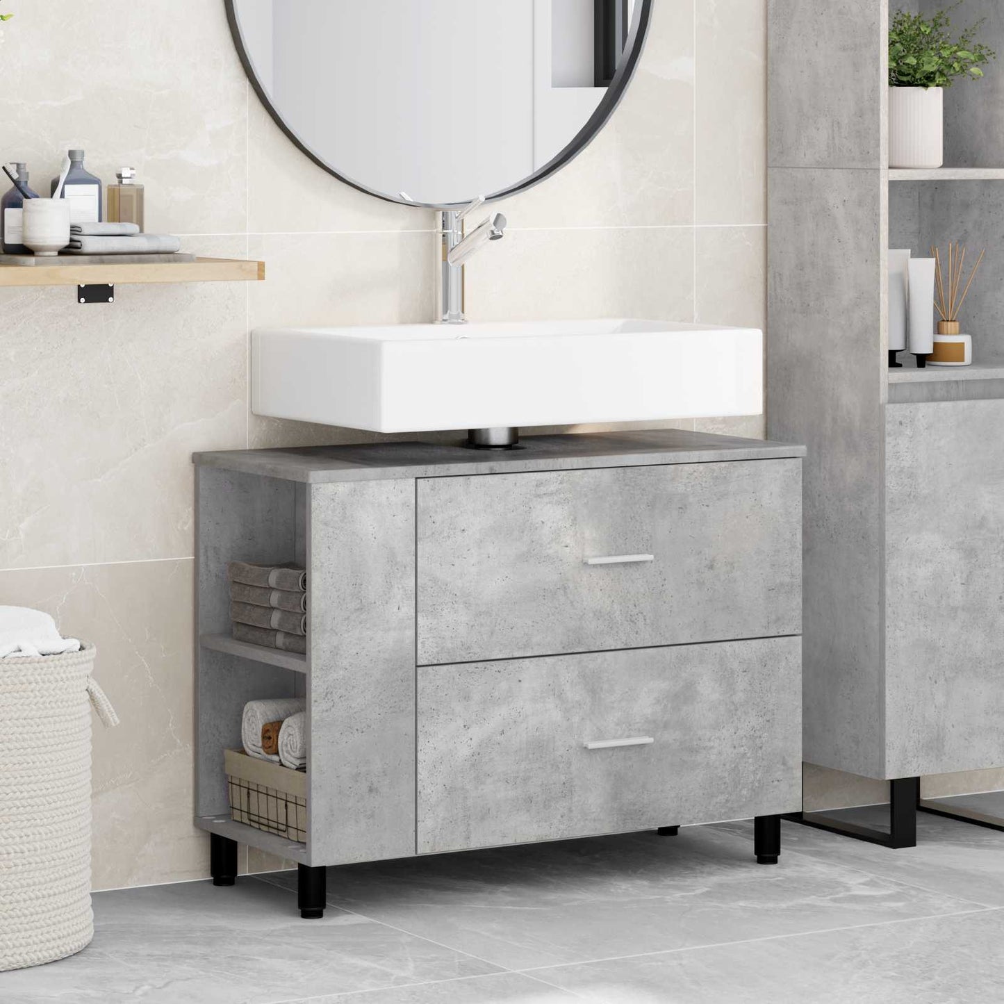 Mobiletto da bagno Grigio Cemento 80 x 35 x 60 cm