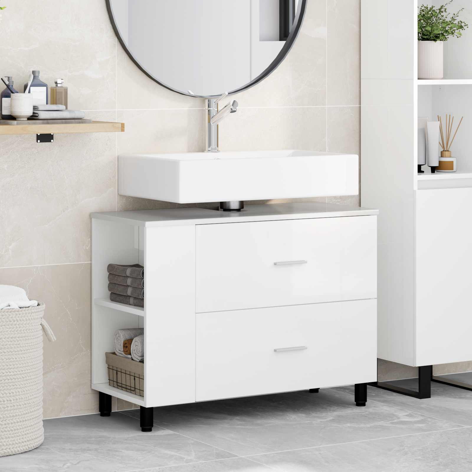 Mobiletto da bagno Bianco Lucido 80 x 35 x 60 cm | homemem39