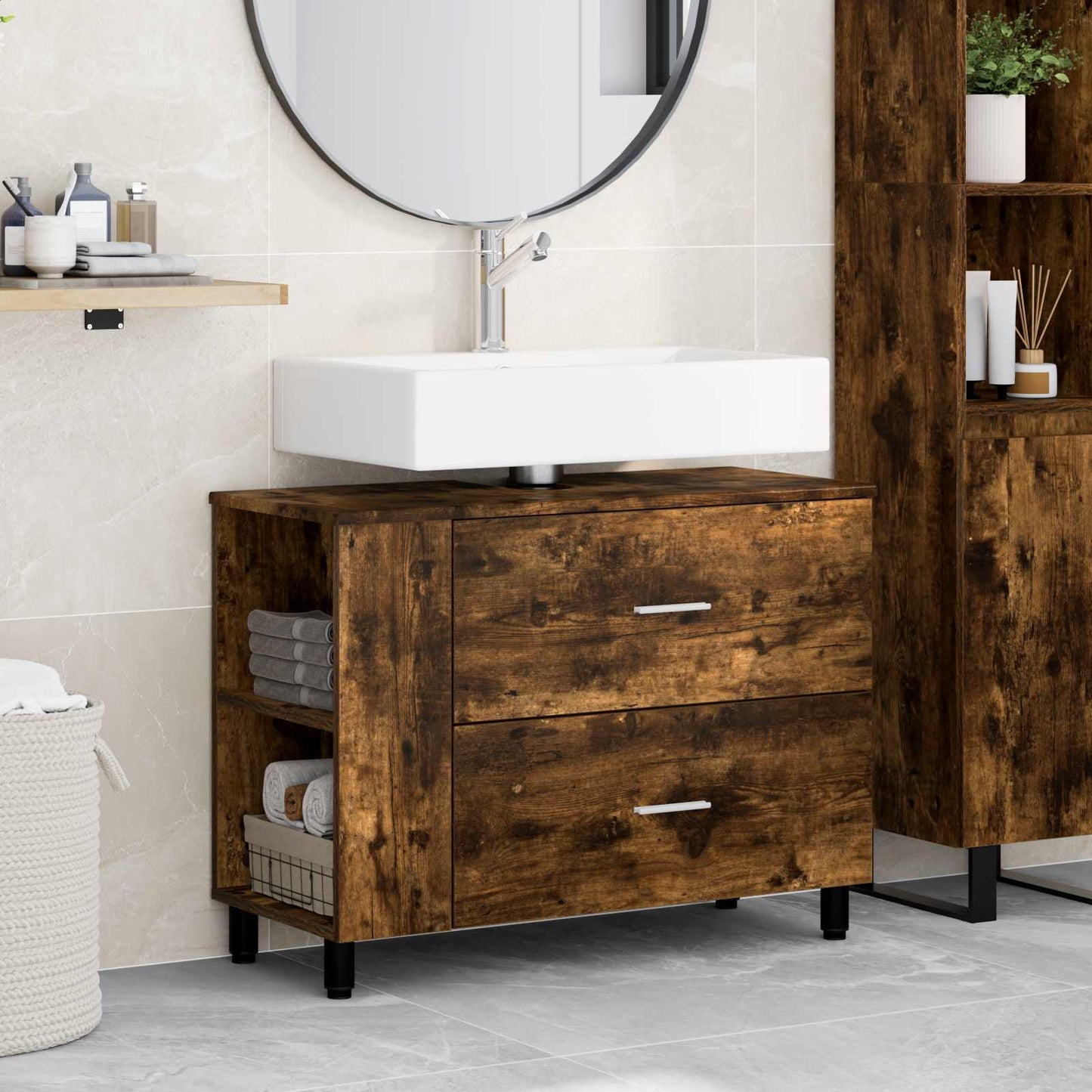 Mobiletto da bagno Rovere Fumo 80 x 35 x 60 cm