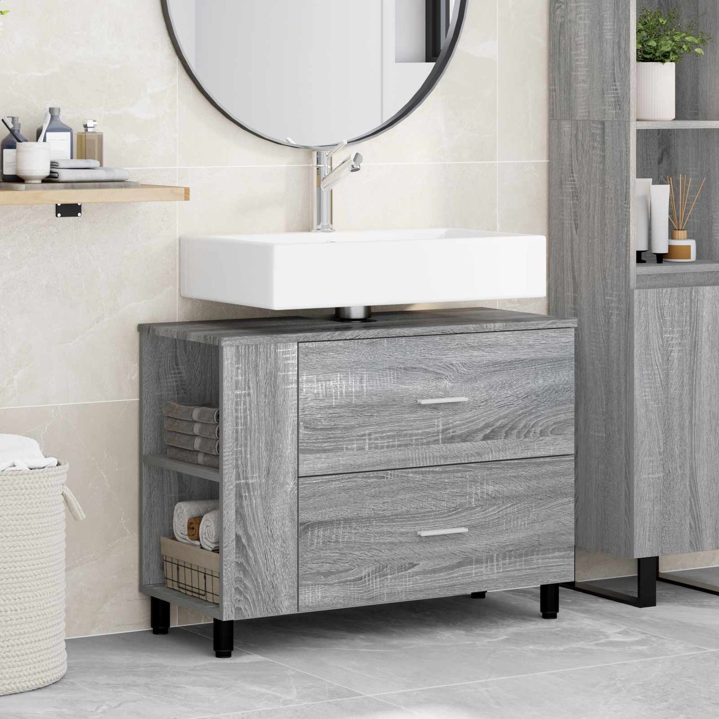 Mobiletto da bagno Sonoma grigio 80 x 35 x 60 cm