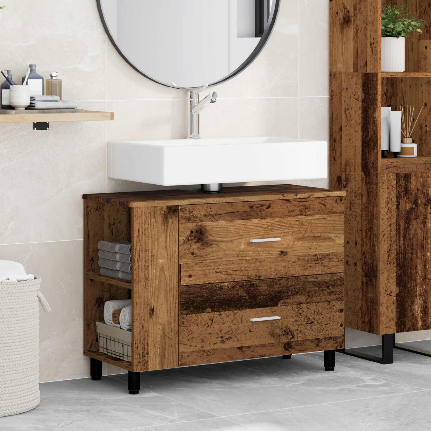 Mobiletto da bagno Legno antico 80 x 35 x 60 cm
