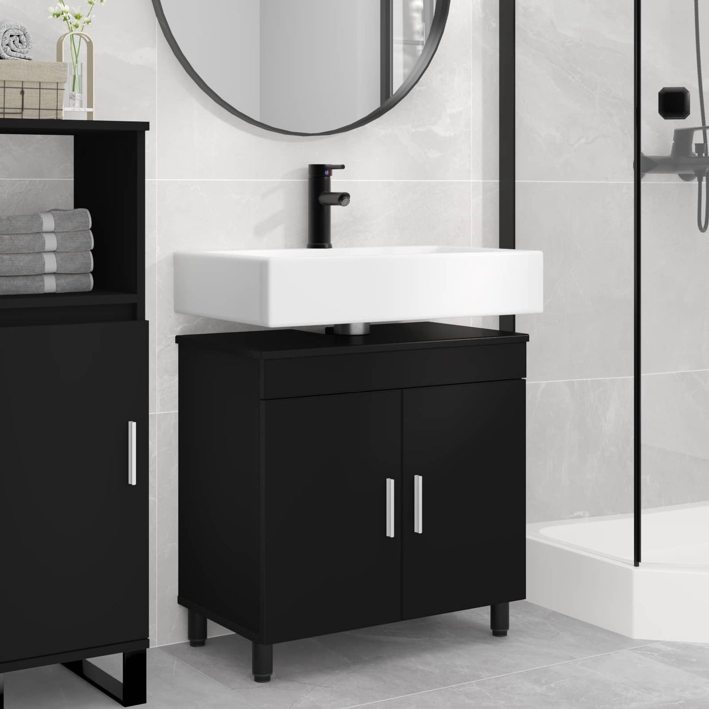 Mobiletto da bagno Nero 60 x 35 x 60 cm Legno ingegnerizzato