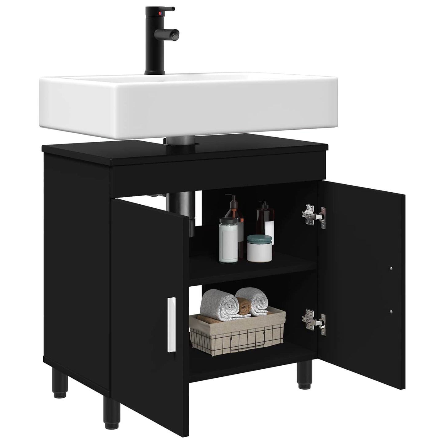 Mobiletto da bagno Nero 60 x 35 x 60 cm Legno ingegnerizzato