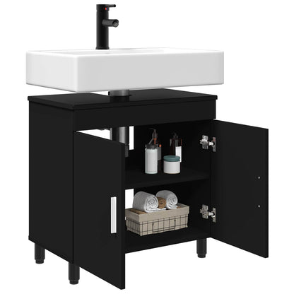 Mobiletto da bagno Nero 60 x 35 x 60 cm Legno ingegnerizzato