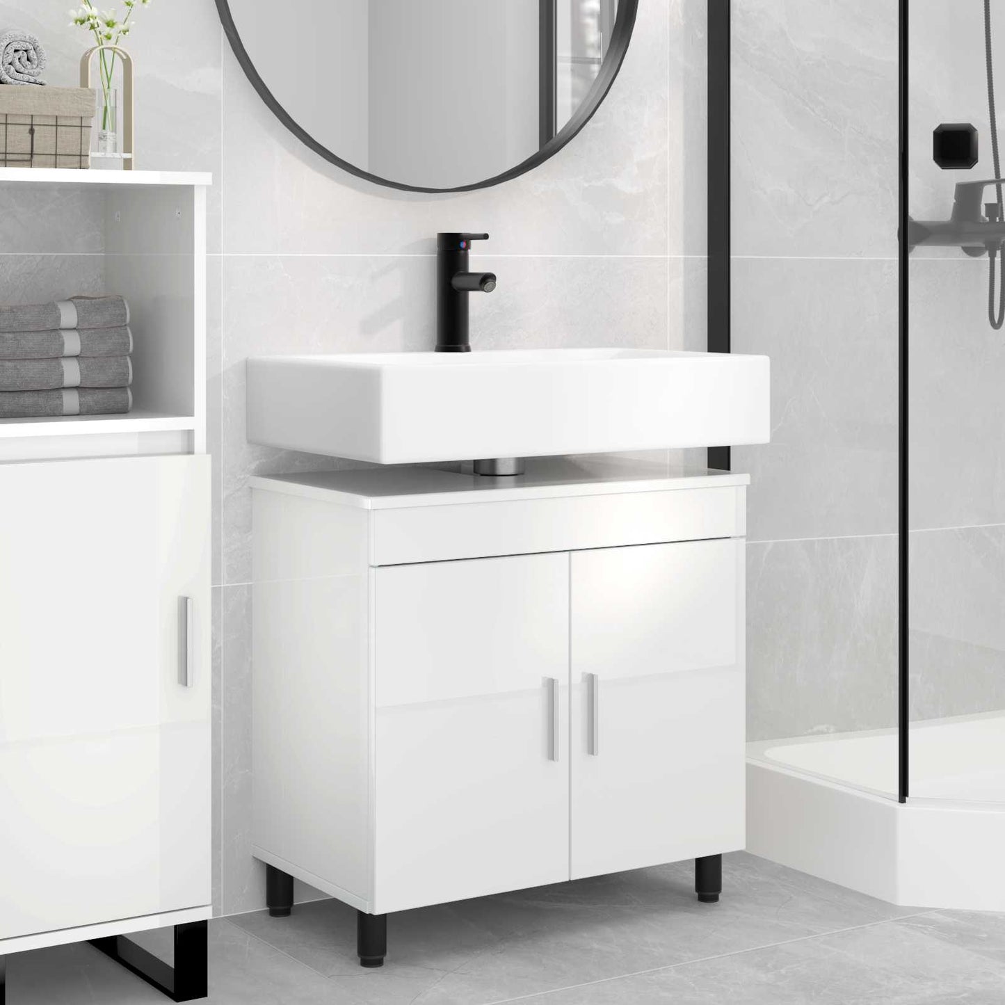 Mobiletto da bagno Bianco Lucido 60 x 35 x 60 cm | homemem39