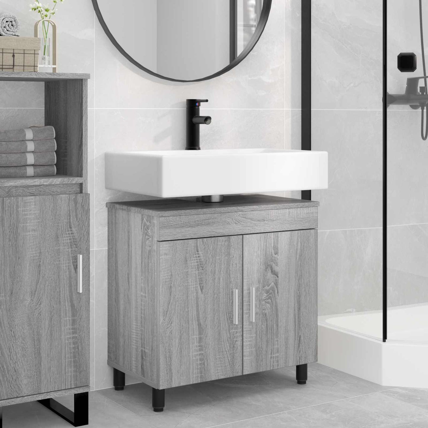 Mobiletto da bagno Sonoma grigio 60 x 35 x 60 cm